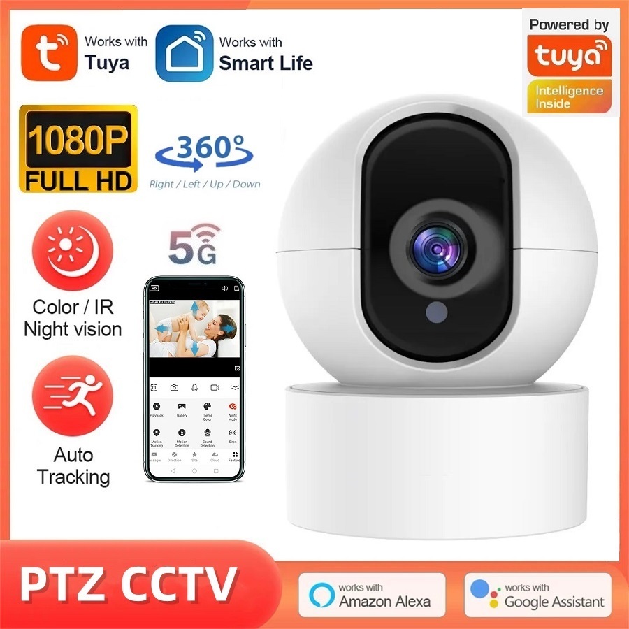 1080P Tuya CCTV Camera PTZ WiFi 5G/2.4GHZ Dual Band Full HD Colour ...
