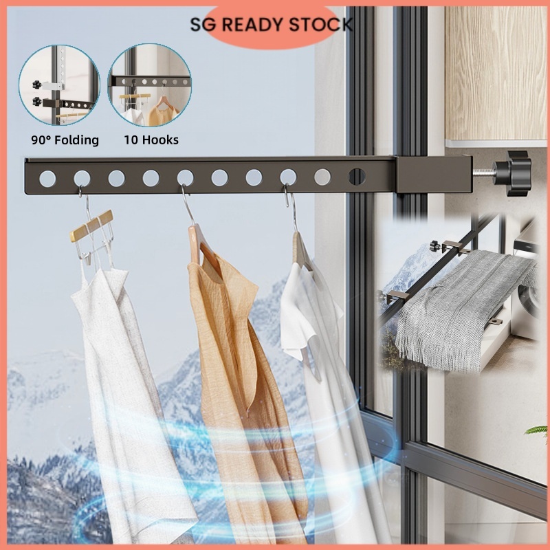 【READY STOCK SG】Portable Clothes Drying Rack With Hooks Wall Mounted ...