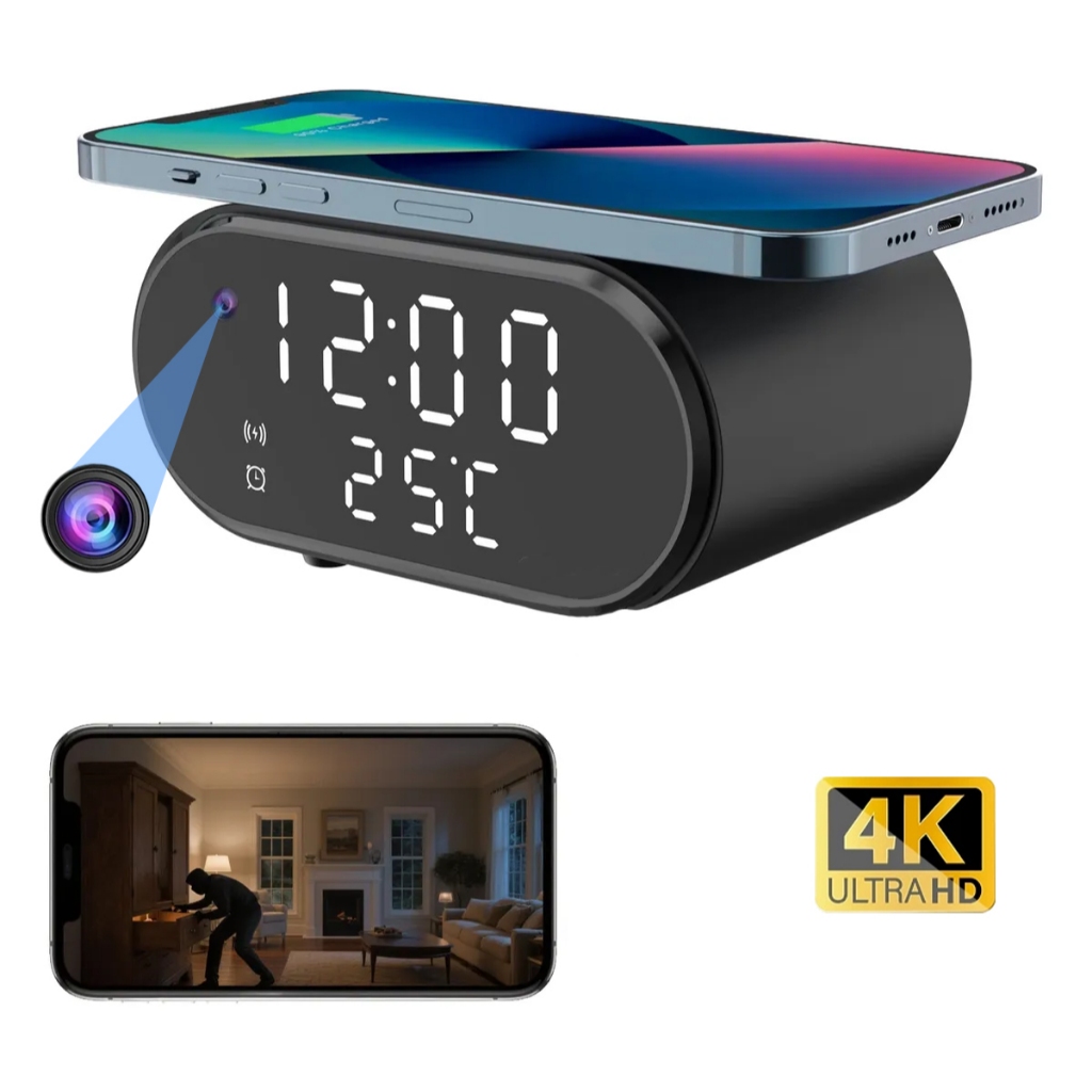 wireless charging Bluetooth Speaker Spy Hidden Camera 4K HD Temperature ...