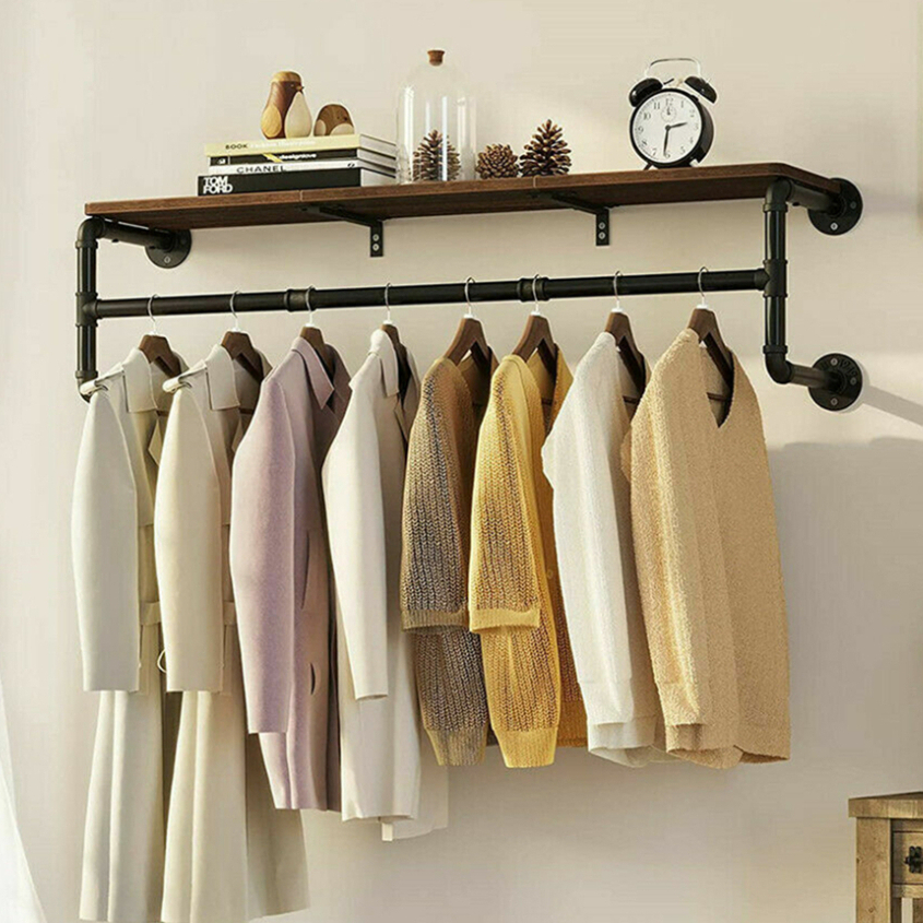 Heavy Duty Clothes Rail Industrial Pipe Clothes Rack Wall Mounted ...