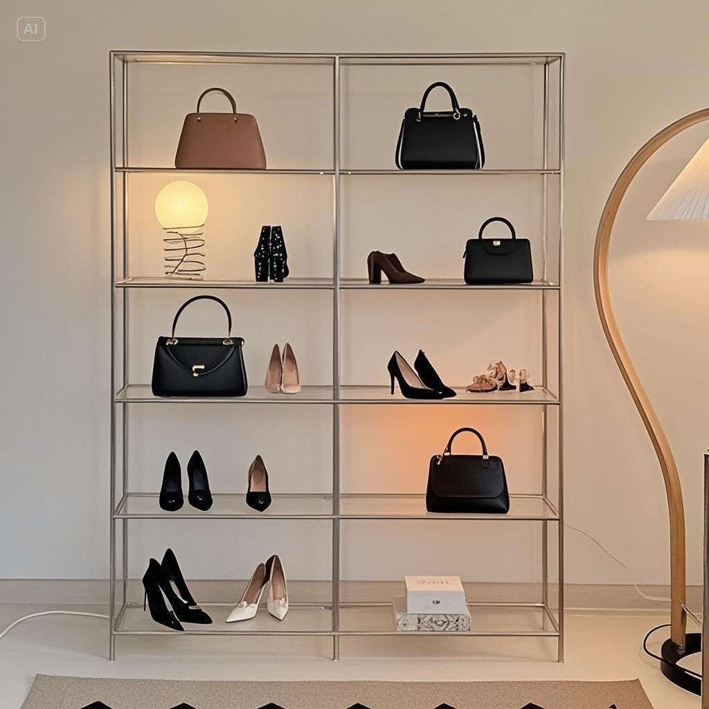 PYGH Vintage stainless steel storage rack, shoe bag display rack ...