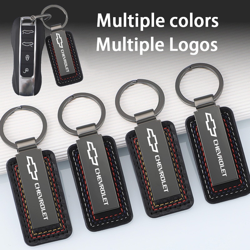 Chevrolet Car genuine leather carbon fiber patterned metal key pendant ...