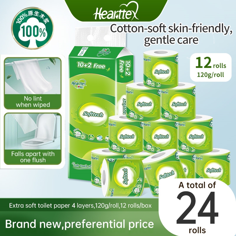 [Bundle Of 2/1] Hearttex Soft tissue 4-Ply Toilet Paper Roll (120g x 12 ...