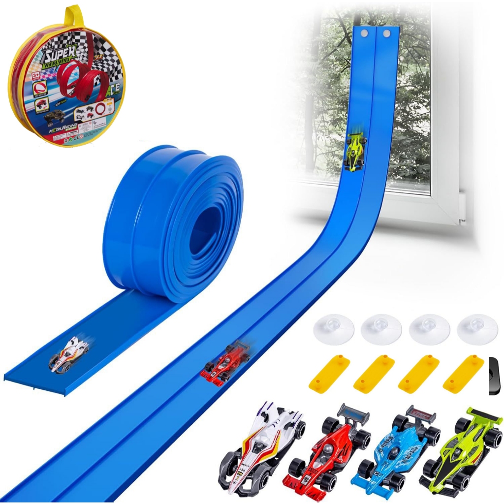 Race Car Track Toy Car Ramp with Racecars Suction Cups Portable Vehicle ...