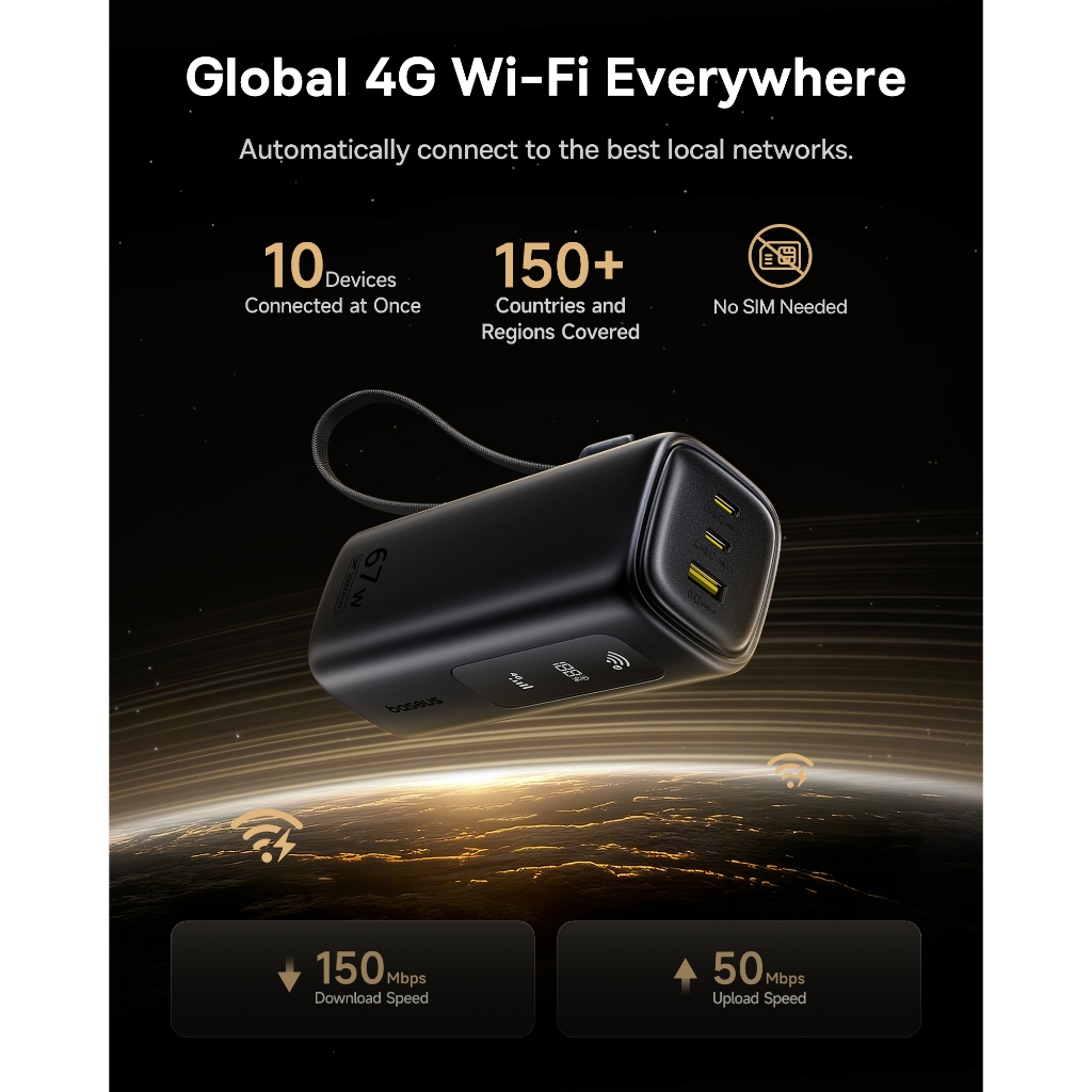 Baseus EnerGeek GX11 MiFi Power Bank 20000mAh 67W Cosmic Black Portable ...