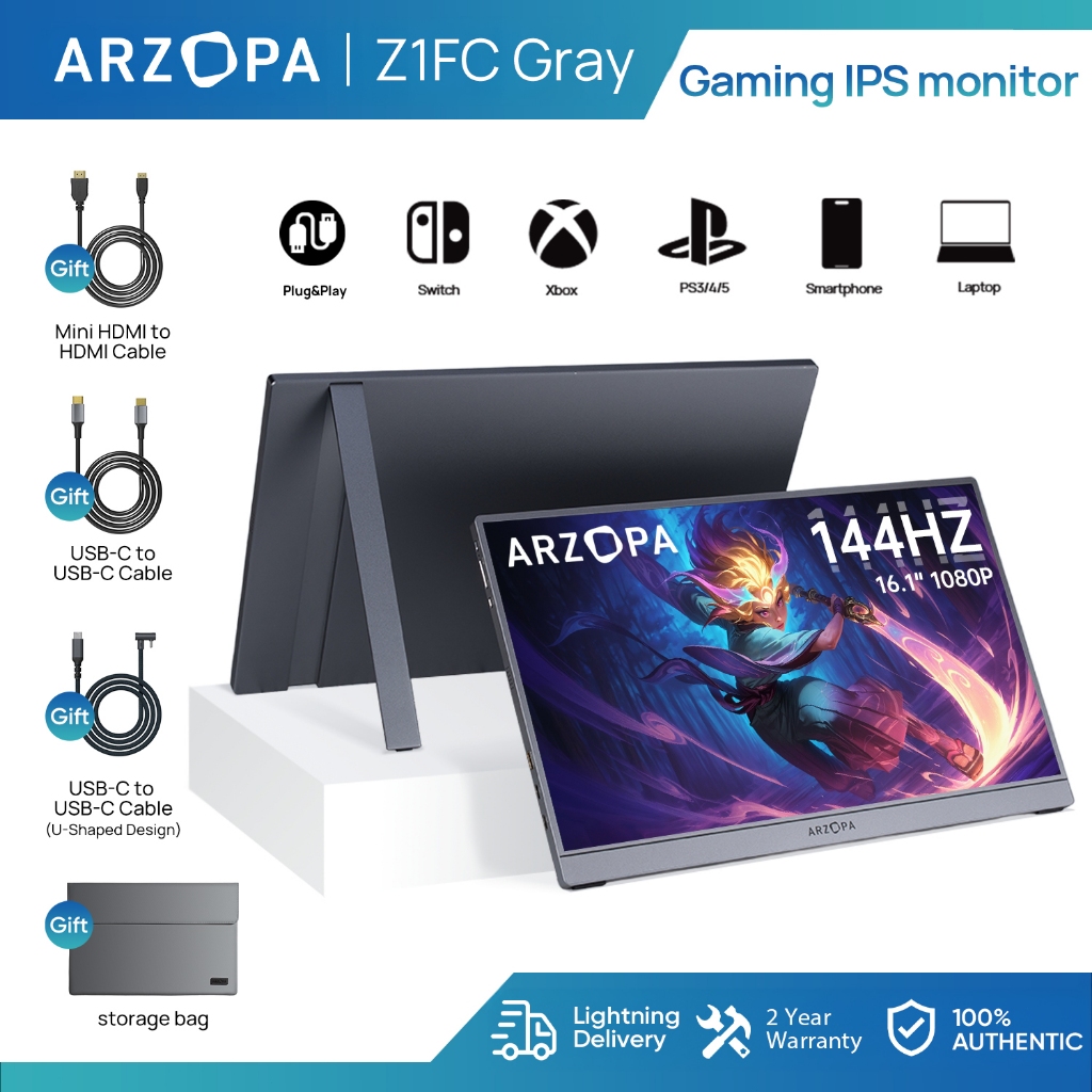 ARZOPA-Z1FC, 16.1'' 144Hz Portable Gaming Monitor, 106% sRGB