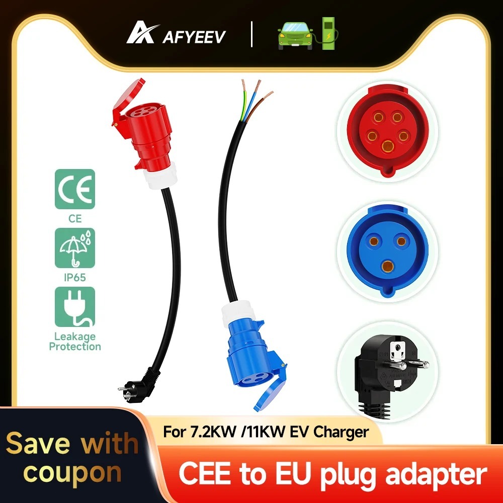 AFYEEV EV Charger Schuko Plug to CEE Red Power Female Plug 5 Pins ...