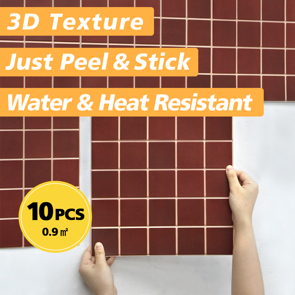 [10 PCS ] 3D Tile Stickers Backsplash Tiles Waterproof Kitchen Bathroom ...