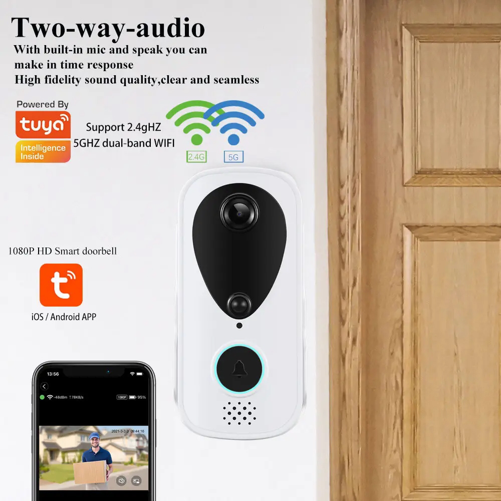 5G 2.4G Tuya Home Security IP Door Bell With CCTV Camera Android Smart ...