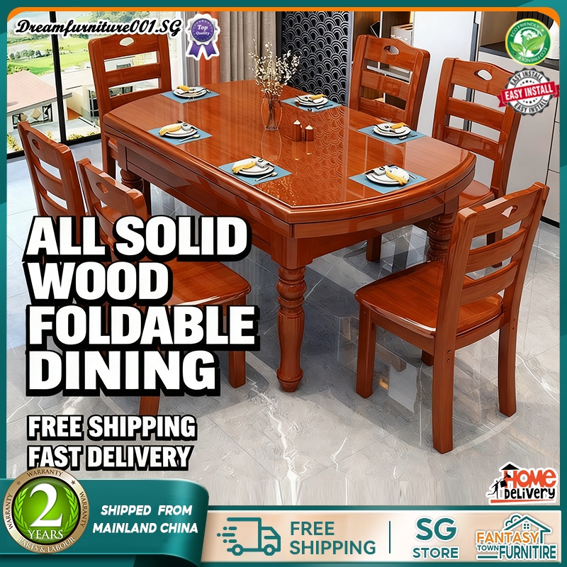【Ready Stock】Chinese Style All Solid Wood Foldable Dining Table ...