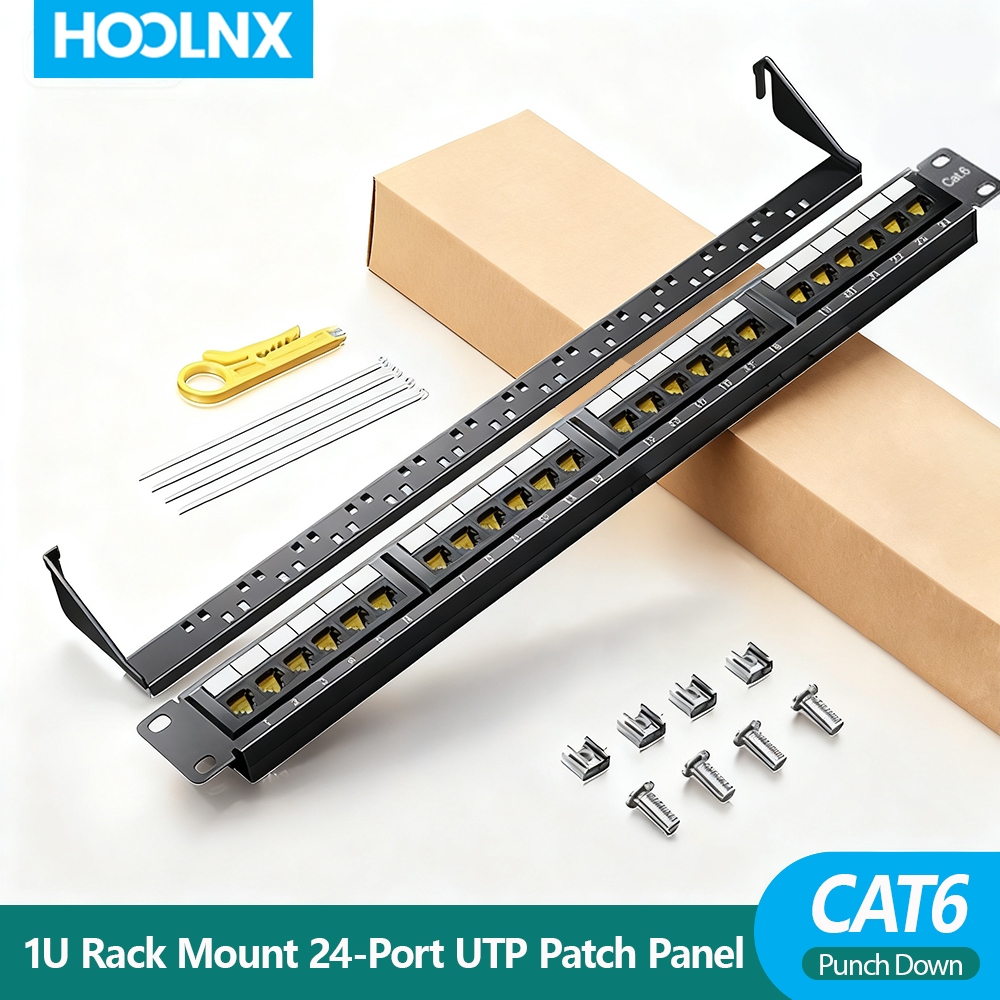 HOOLNX CAT6 24 Port Ungrounded Punch Down Patch Panel, 1U Rack Mount ...