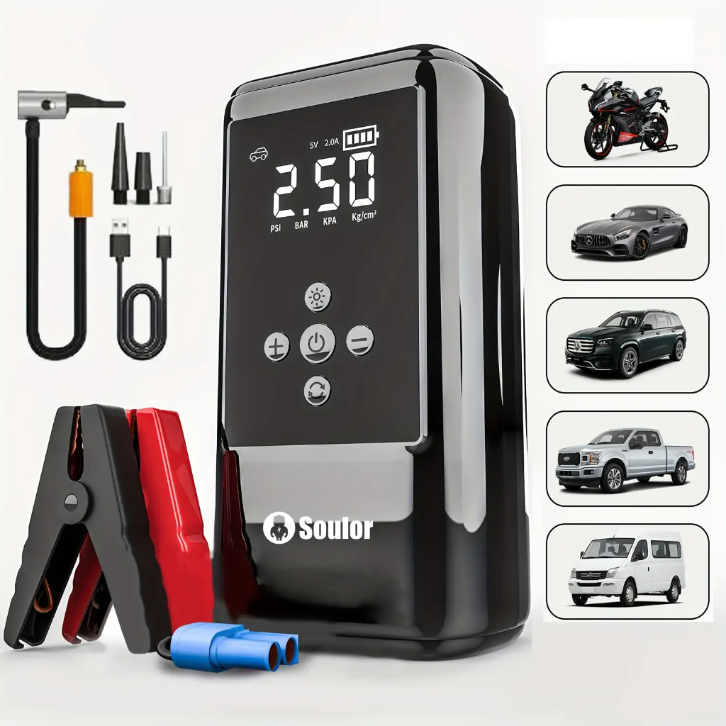 Car Emergency Start Inflator with LED Lighting, USB Digital Charging ...