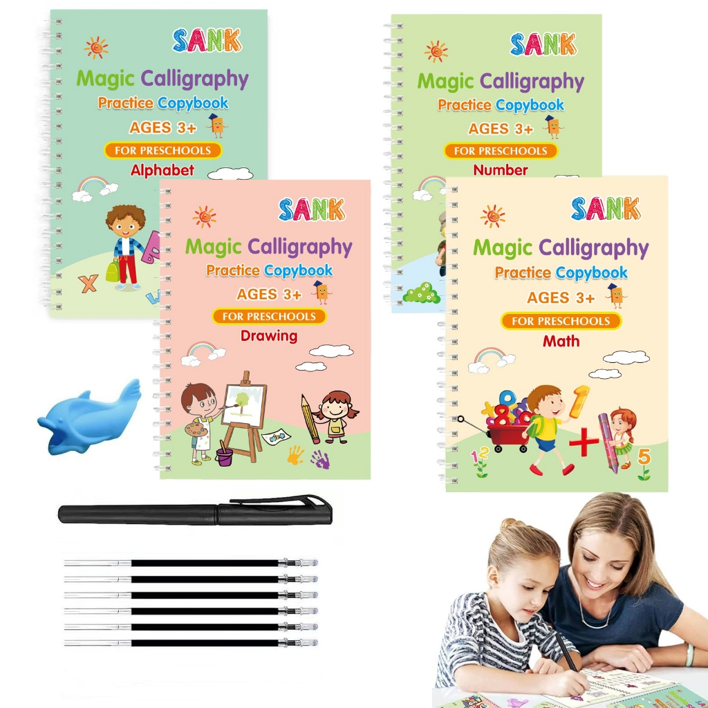 Magic Grooved Practice Copybook, 4 Reusable Grooved Hand Writing Books ...