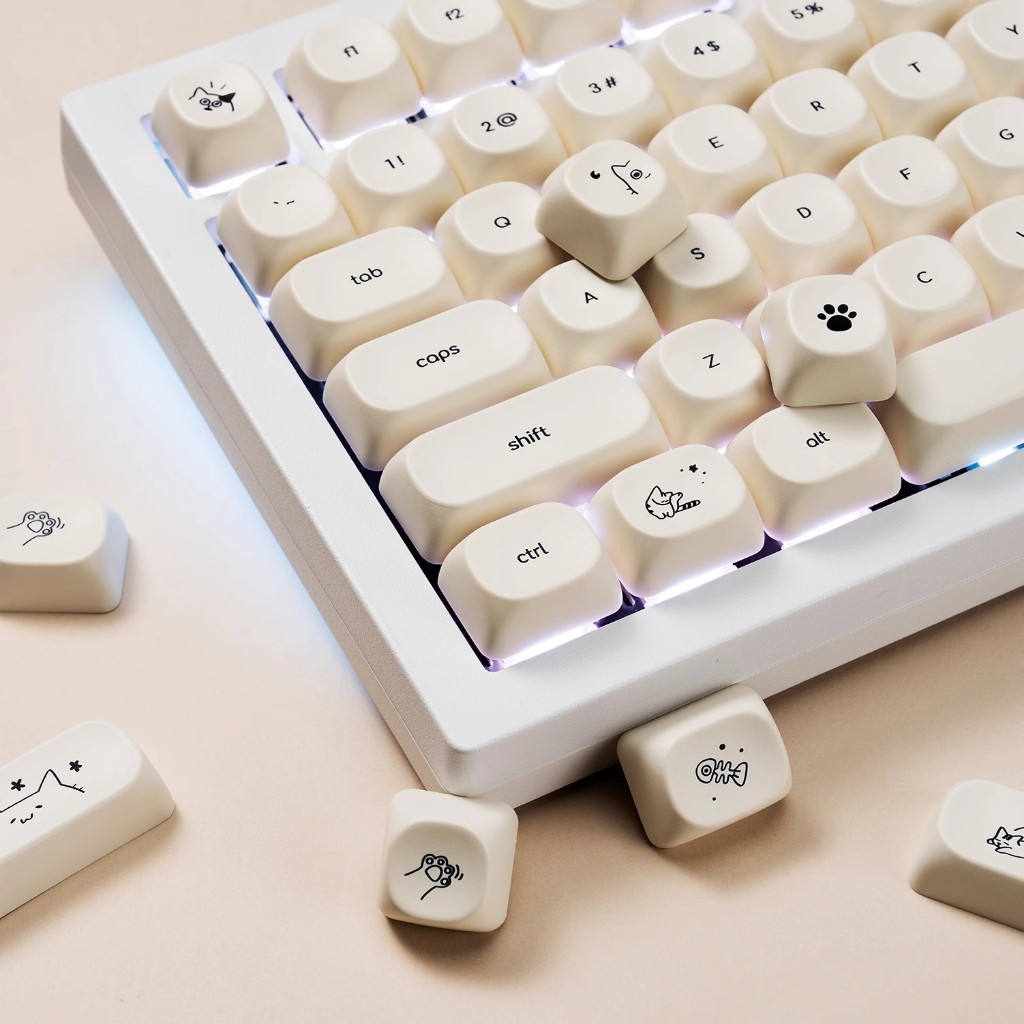 Cute Cat & Dog Themed keycaps PBT Dye-Sub MOA Profile Minimalist Small ...