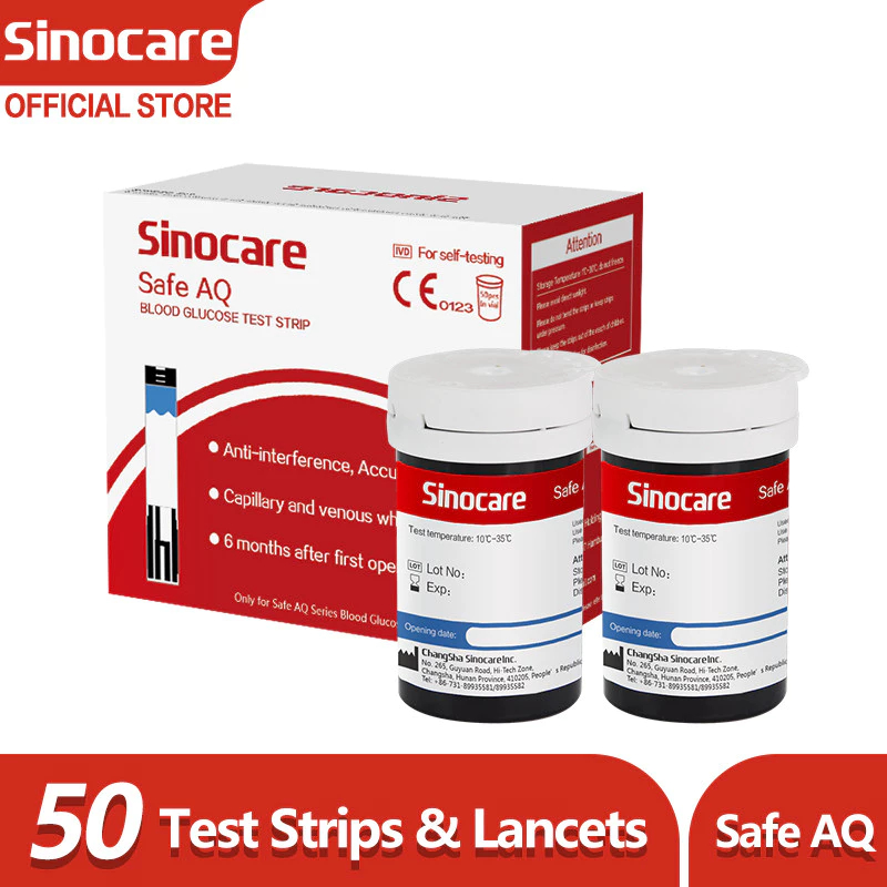 Sinocare Safe AQ Blood Glucose Test Strips & Lancets Set | 50 Strips