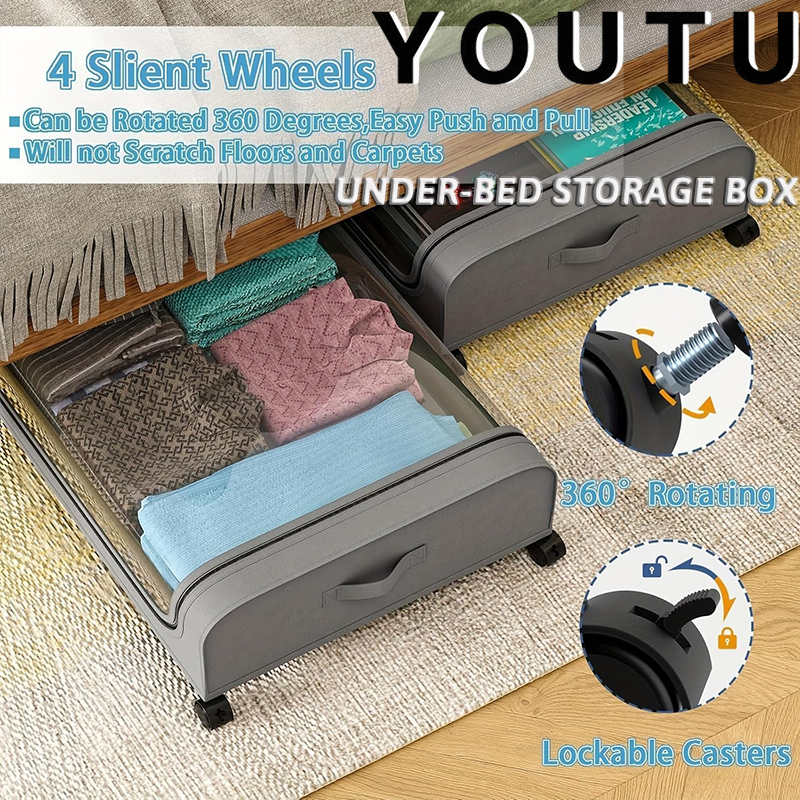 Under-Bed Storage Rack With Wheels, 2-Piece Set, With Transparent Lid ...