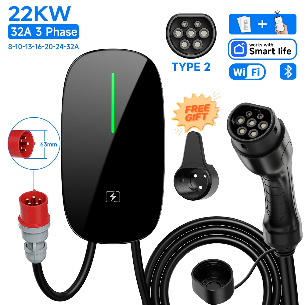EV Charging Station Type2 22KW 32A 3Phase 11KW 16A APP Control Swipe ...