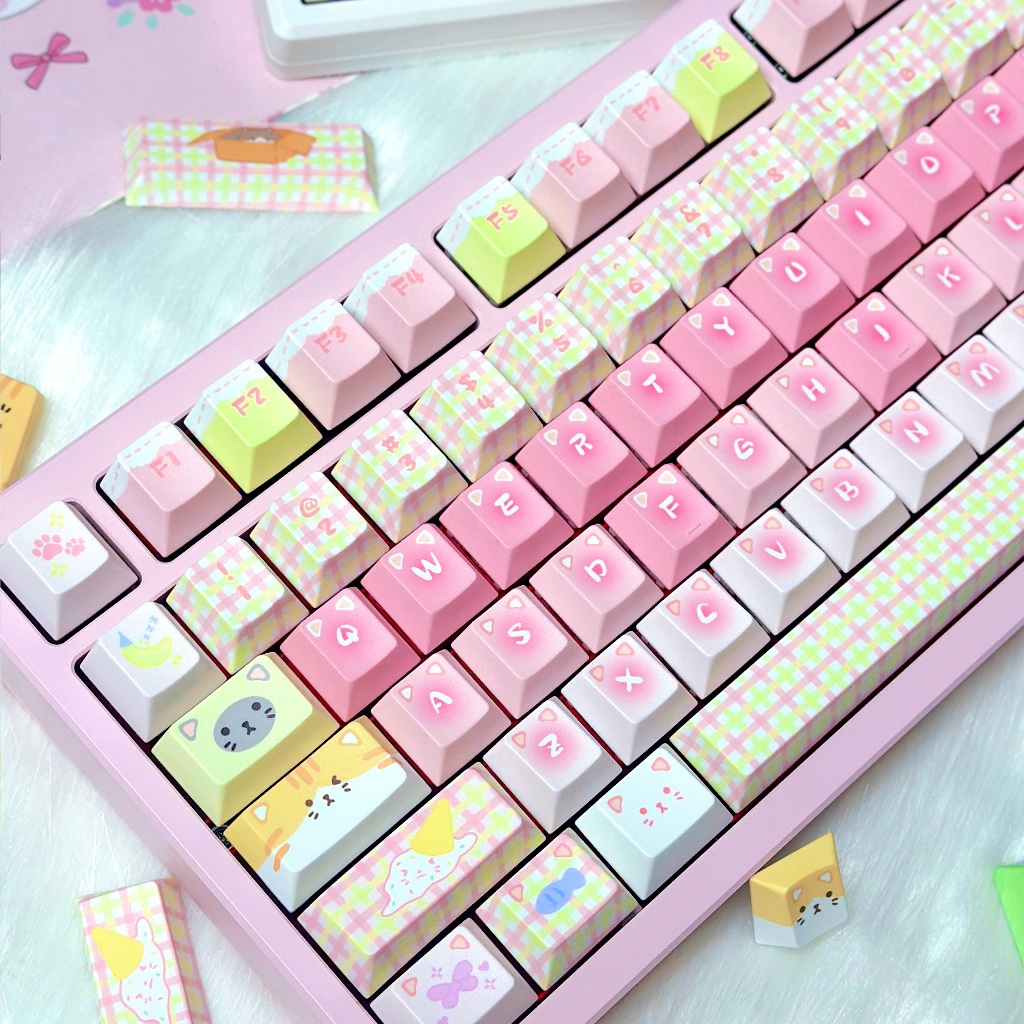 Kitty Party Keycaps Pink cute cat PBT Cherry Profile keycaps set for ...