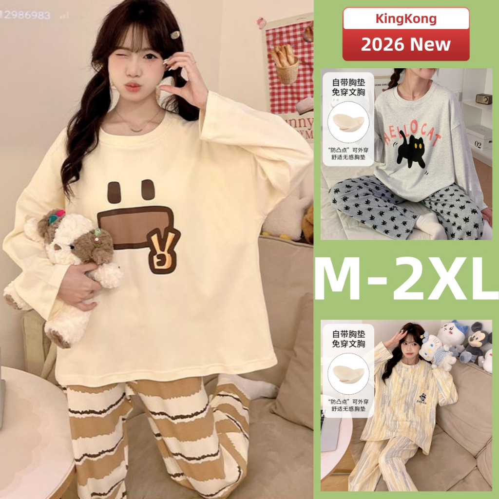 Padded Pyjamas Women Pajamas Set Autumn Long Sleeve Sleepwear Woman ...