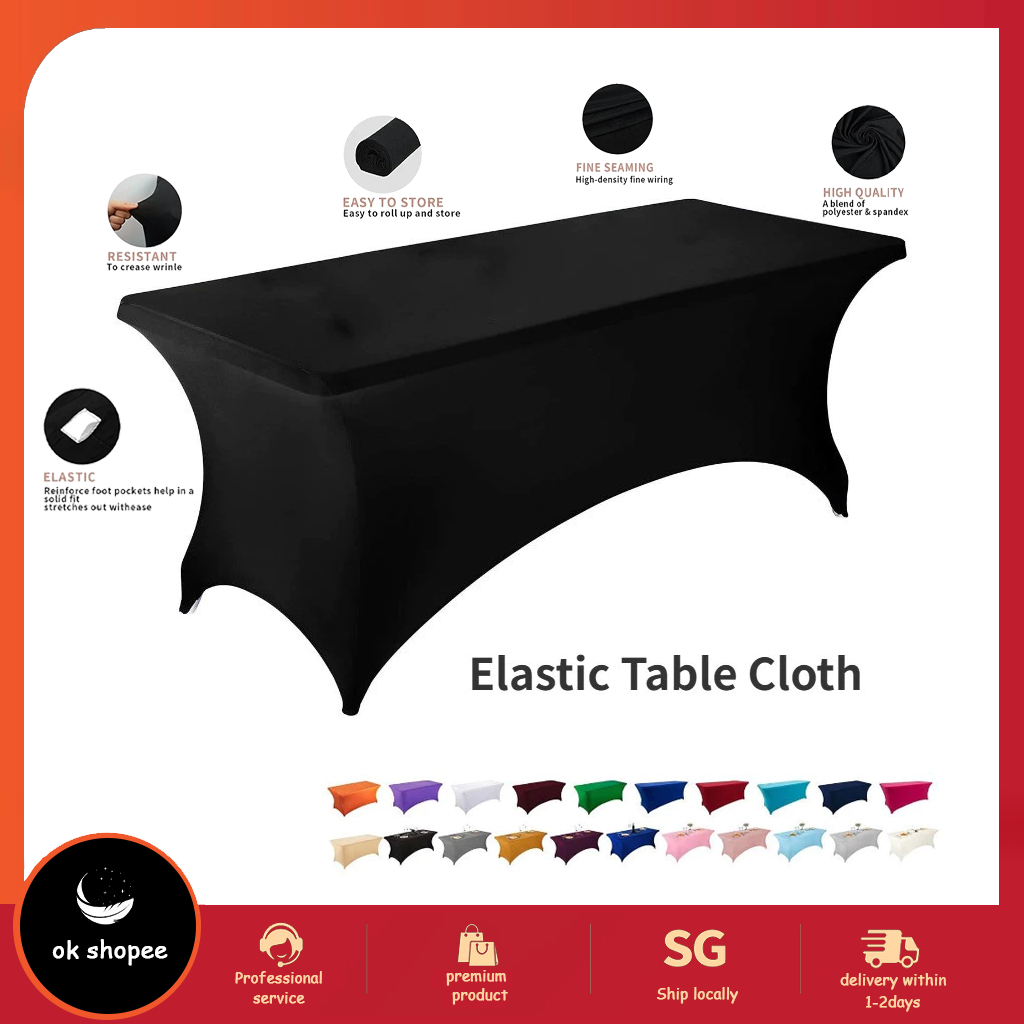 Stretch Fitted Table Cover Full Elastic Table Cloth Cover Kain Sarung ...