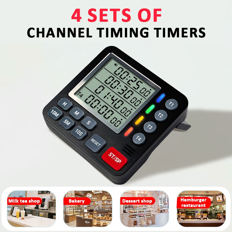4 Channels Kitchen Timer Count UP/Down Timer 4 Sets of Lights Digital ...