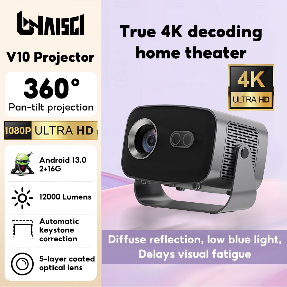 V10 Mini Projector 12000 Lumens 1080P Native Support 4K Auto Focus ...