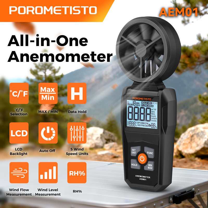POROMETISTO AEM01 All-in-One Anemometer Handheld Windmeter Wind Speed ...
