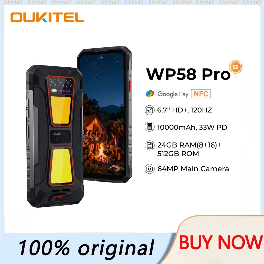 Smartphone Rugged OUKITEL WP58 Pro – 24GB+512GB, 5G, Batteria 10000mAh, Doppia Luce Da Campeggio 1000LM, 64MP