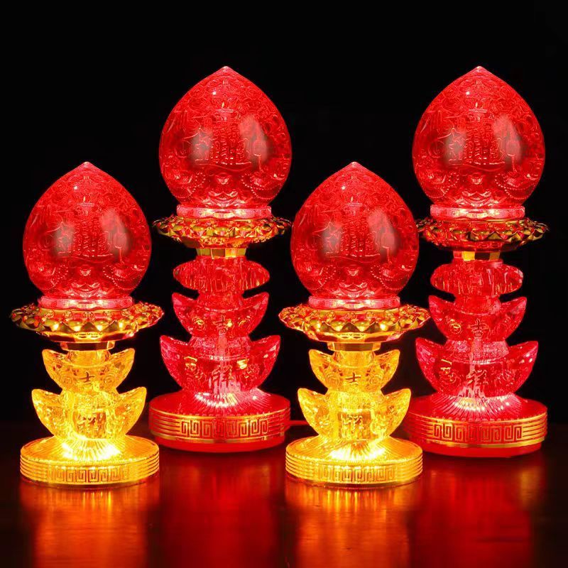 一对 吉祥如意 神台灯 供神灯 插电 LED灯泡 供佛灯 电烛灯 祷告灯 水晶灯 拜神灯 天公灯 地主灯 神臺燈 祖先灯 神桌灯 蜡烛灯 招财 ...