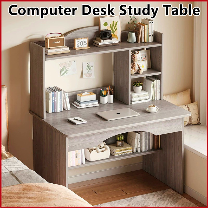 Wooden Computer Desk Study Table Laptop Table With Bookshelf Drawer ...