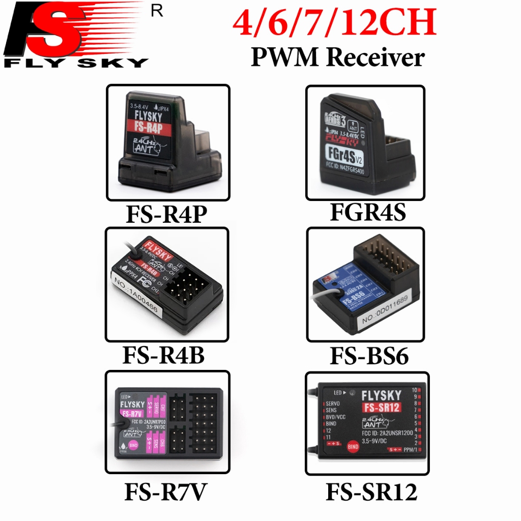 FLYSKY FS-R4P FS-R4B FGR4S BS6 FS-R7V FS-SR12 4/6/7/12CH 2.4GHz PWM ...