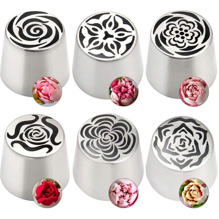 6PCS Extra Large Russian Piping Tips - Stainless Steel Rose Tulip Icing ...