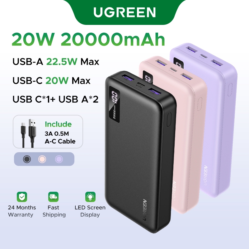 Ugreen 20000mAh 3-Ports, 10000mAh 2-Ports PD20W QC18W SCP22.5W Max Fast Charging Power Bank Powerbank Compatible with iPhone 18 series 17/16/15/14/13/12/11