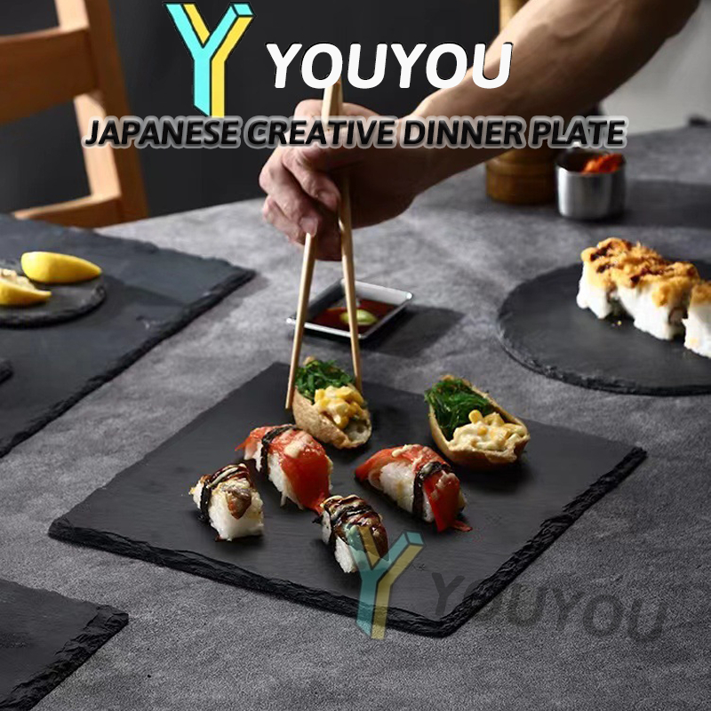 Japanese-Style Black Rock Plate, Dessert Plate, Natural Slate Plate ...
