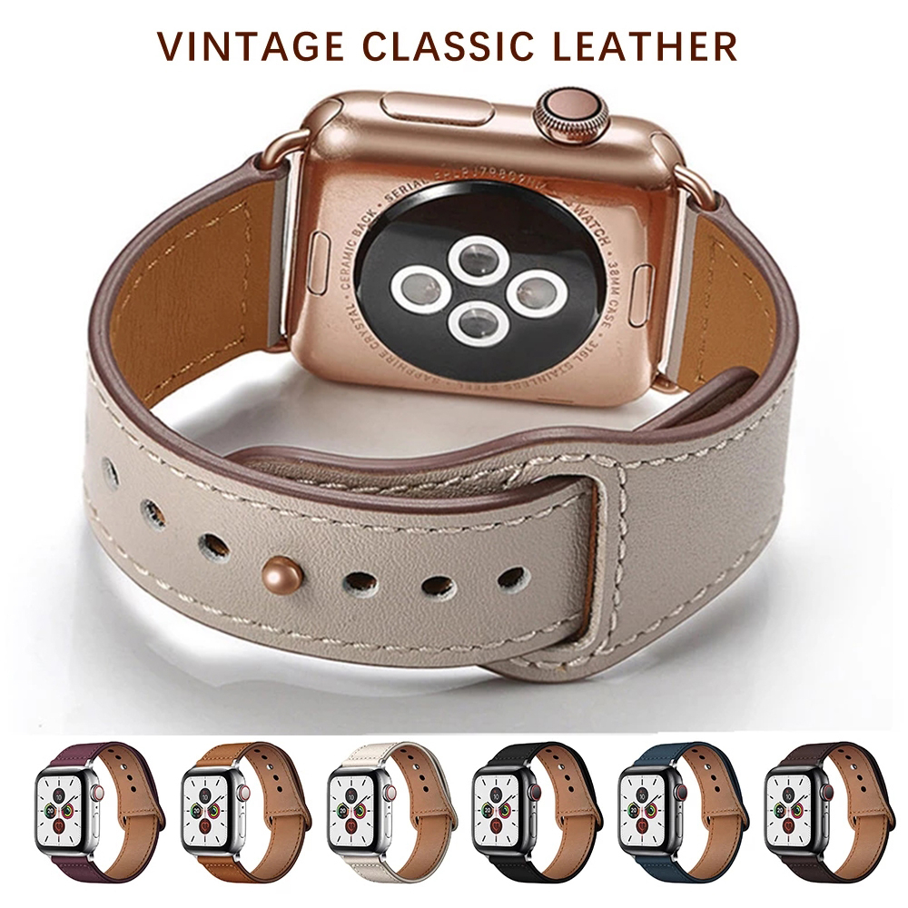 Premium Pin-and-Tuck Closure Leather Strap for Apple Watch 46mm 49mm ...
