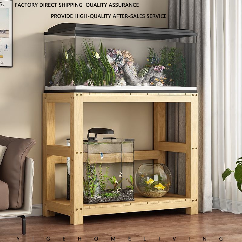 【12H Shipping】Double Layer Fish Tank Rack, Solid Wood Living Room ...