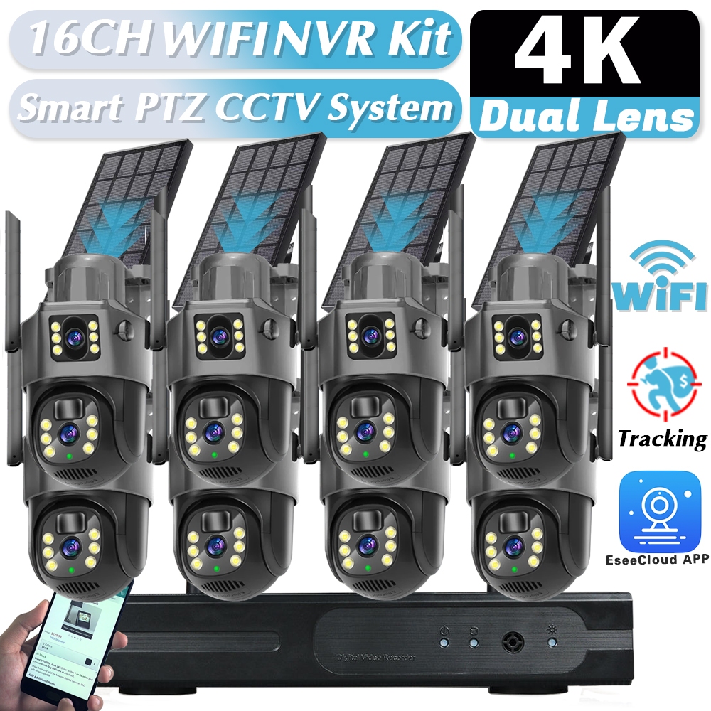 Solar Powered 8MP Dual Lens PTZ Camera Wireless Outdoor Security System ...