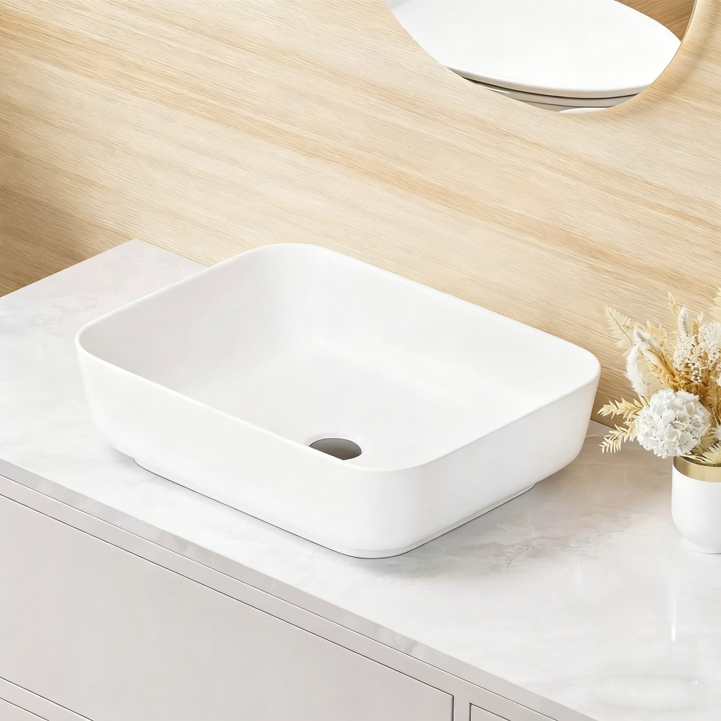Vessel Sink Rectangular White Ceramic Bathroom Sink Above Counter ...
