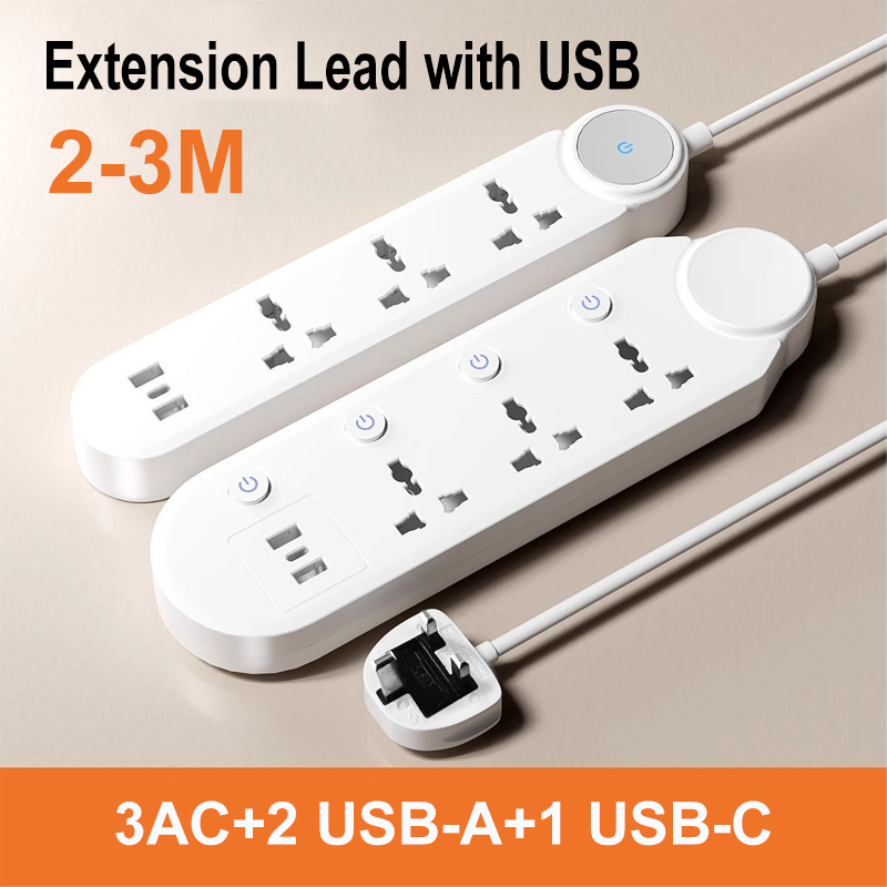 3M Multi Power Plug Extension with 4 Way Outlets, 2500W 10A Power Strip ...