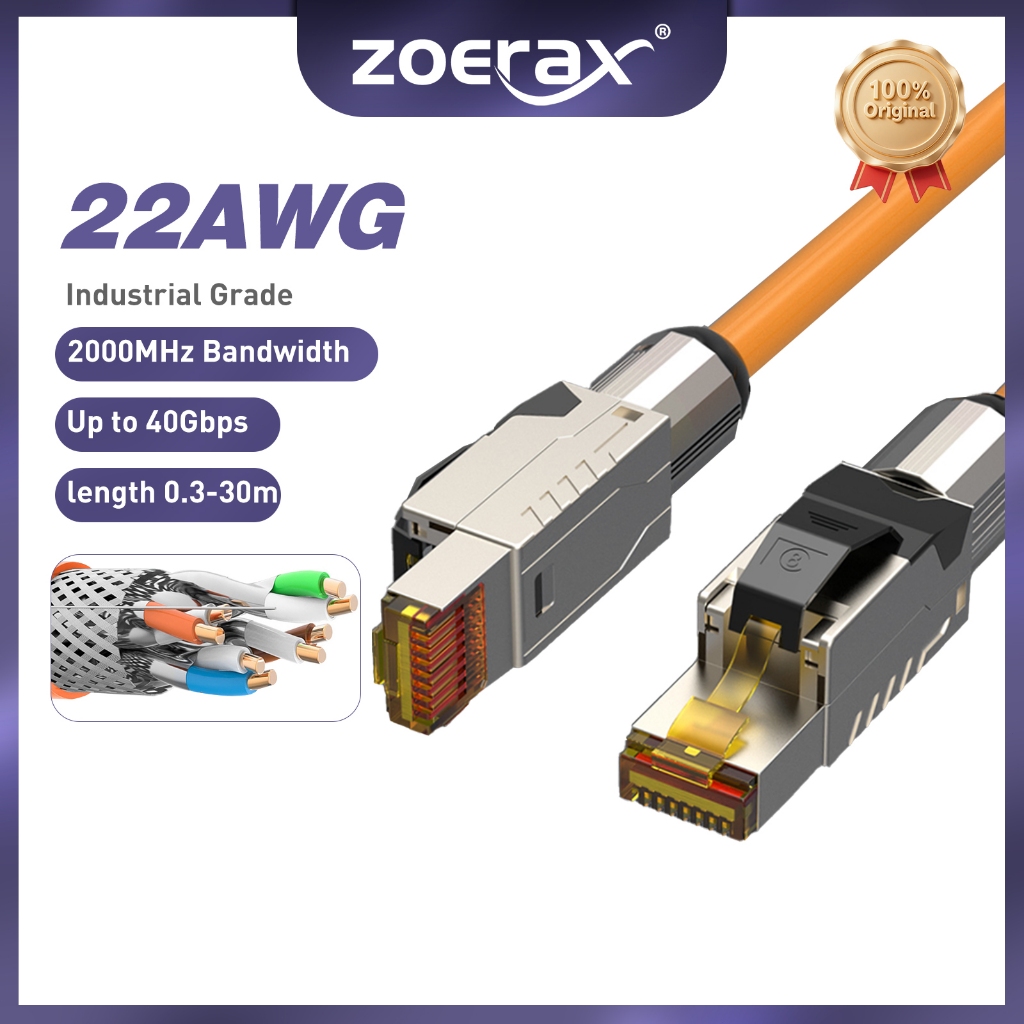 ZoeRax Cat8 Ethernet Patch Cable S/FTP 22AWG Double Shielded Solid ...
