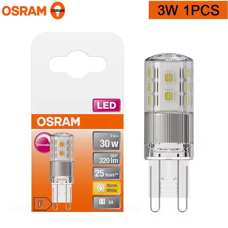 1 Packs OSRAM LED PIN 30 G9 3W 2700K Warm White Clear Lamp 300° Light ...