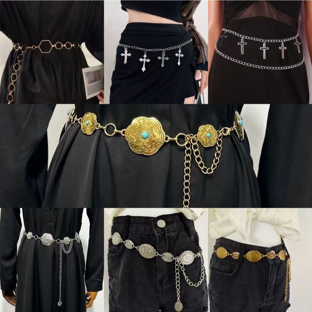 GHGl ️ 50 Styles Original Design Metal Waist Chain Y2K Golden Hexagonal ...