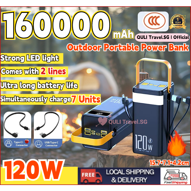 CCC【24H Shipping】120W Powerbank 160000mAh Power Bank Built-in 2 Cables ...