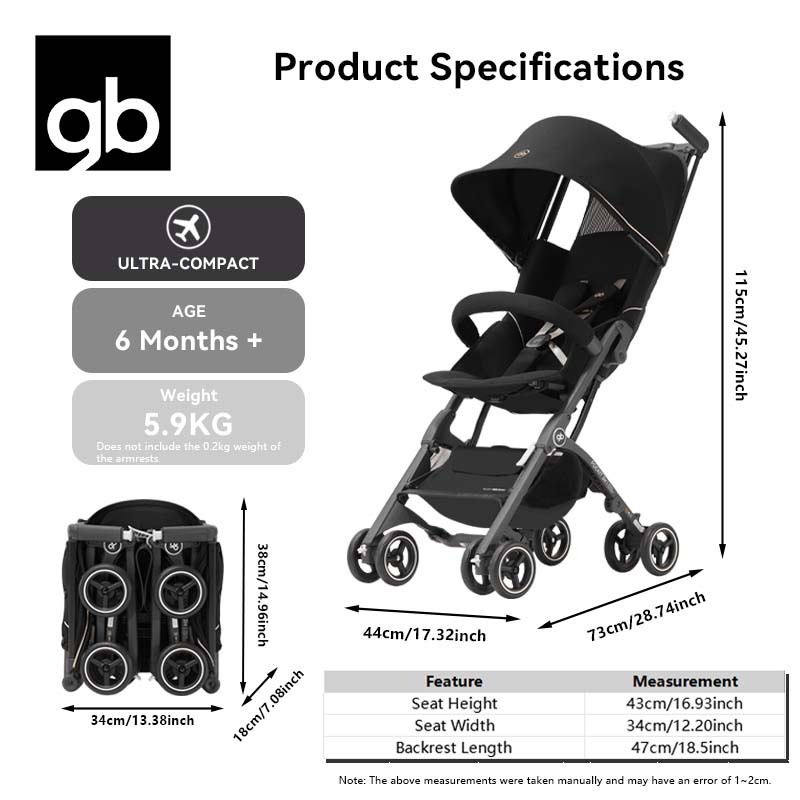 gb Pockit All-Terrain Compact Foldable Travel Stroller, Cabin Size