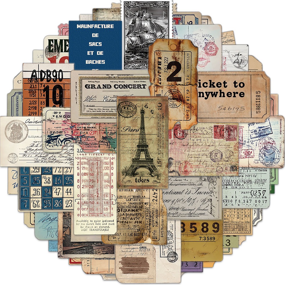 50PCS Retro Design Stickers Waterproof Vintage Decals for Journal ...