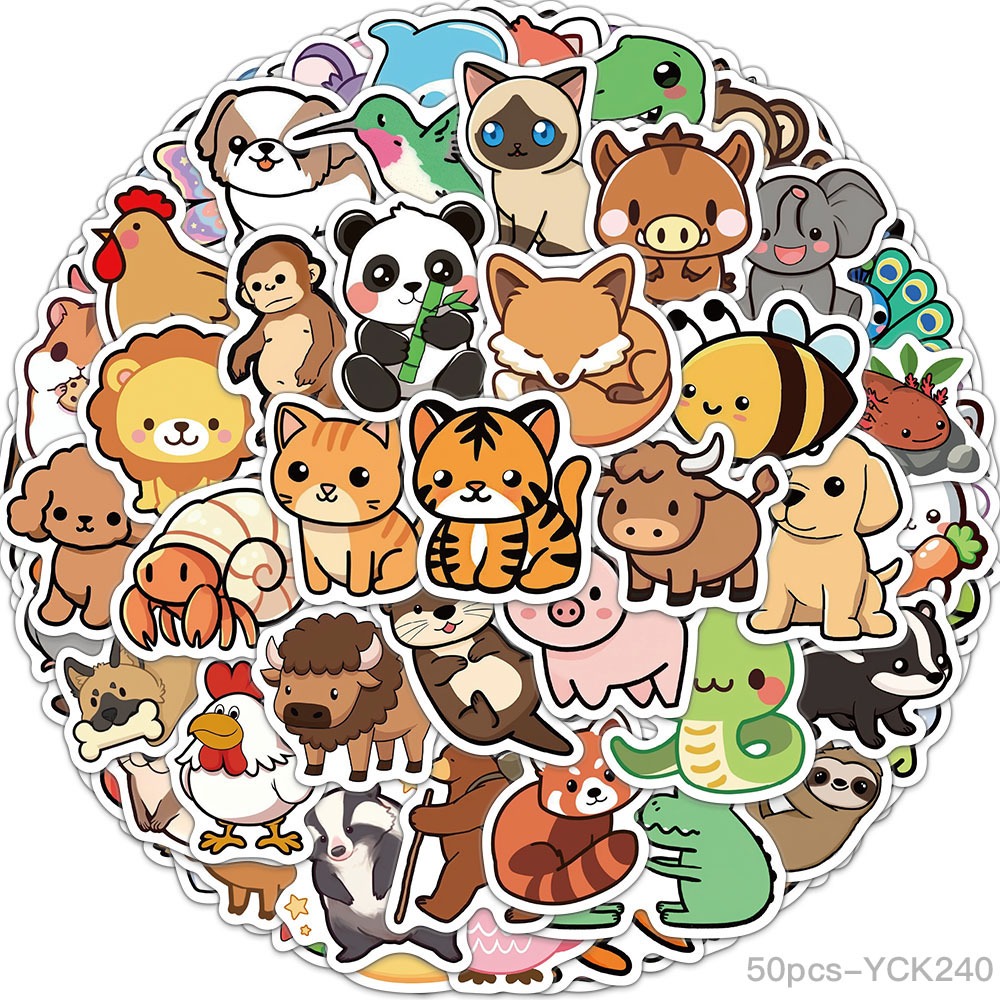 50PCS Cute Animal Stickers for Kids Waterproof Cartoon Decals Preschool ...
