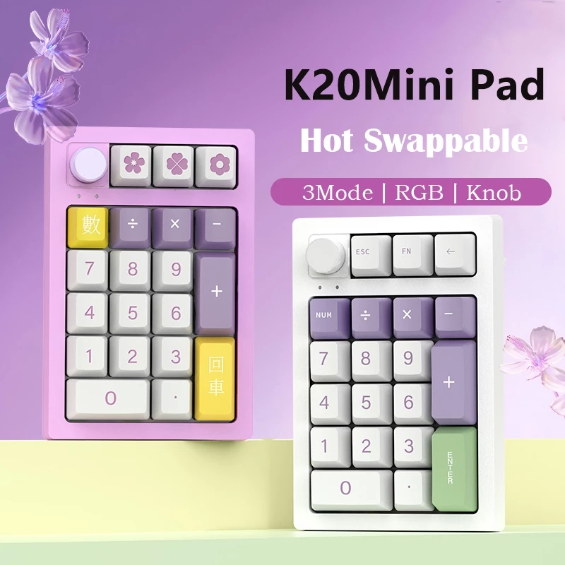 K20 Numpad Tri-Mode Mechanical Keyboard QMK/VIA Hot Swappable Wireless ...