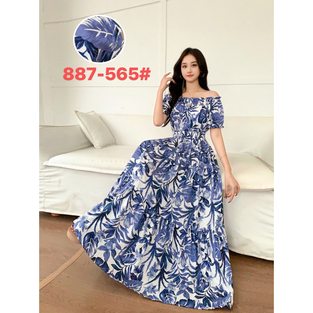 sachin and babi light blue dress Plus Size Dress Bohemian Korean Style Women Bohemian Beach Dresses Women's  Long Cotton Silk Floral Elegant Off Shoulder Casual Holiday Vintage Women  Clothes