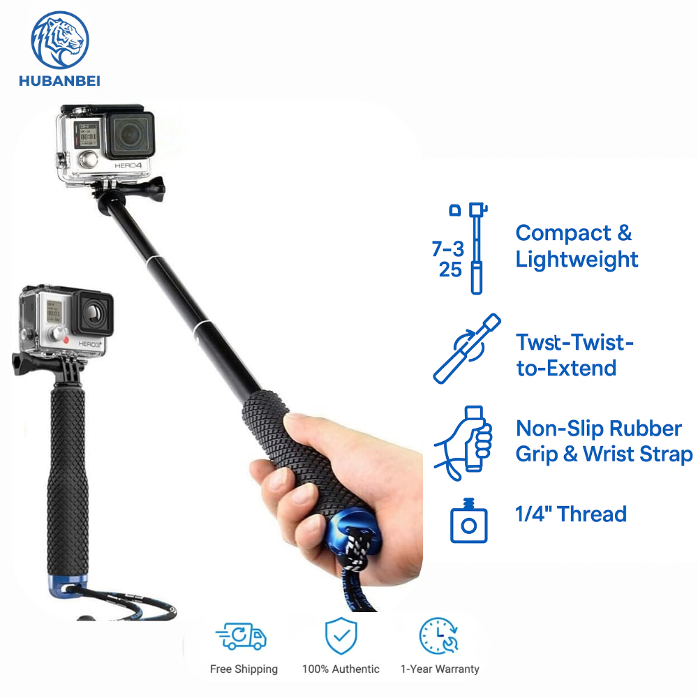 Waterproof Extension Selfie Stick 19–50cm with Non-Slip Rubber Grip ...
