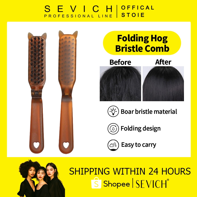 SEVICH Portable Folding Boar Bristle Hair Comb Portable Travel Straight ...